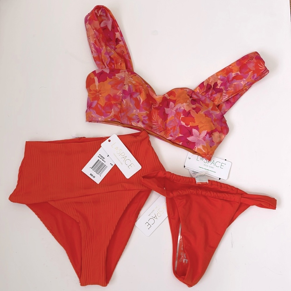 L*Space Womens Orange Summer Swimwear Beachwear Bikini Swim Set Small